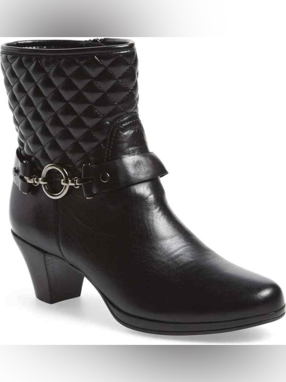 Munro Black Laconia Quilted Leather Ankle Boots with Silver Ring Detail 7